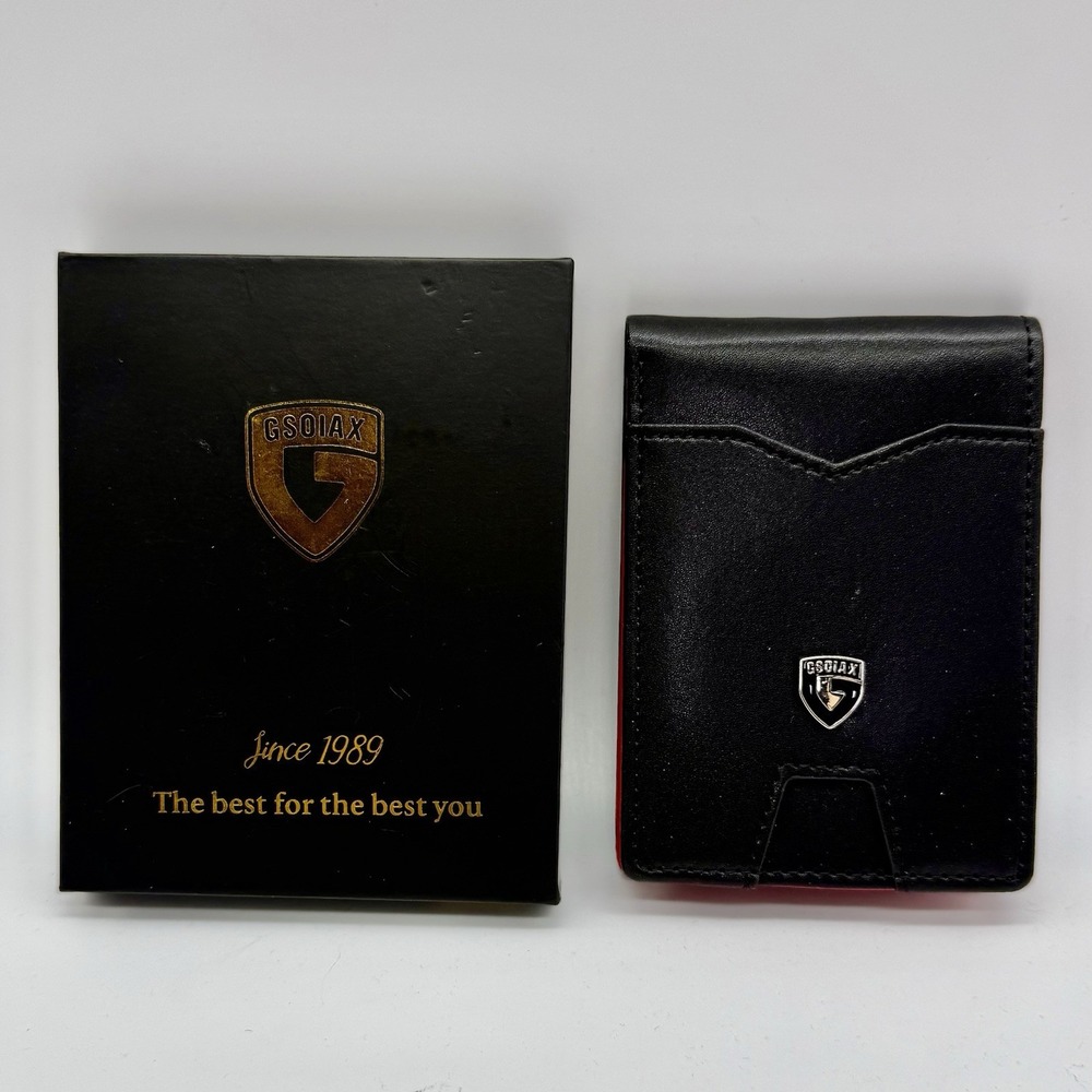 GSOIAX Slim Wallet Rfid Blocking Faux Leather Bifold‎ Front Pocket Black & Red